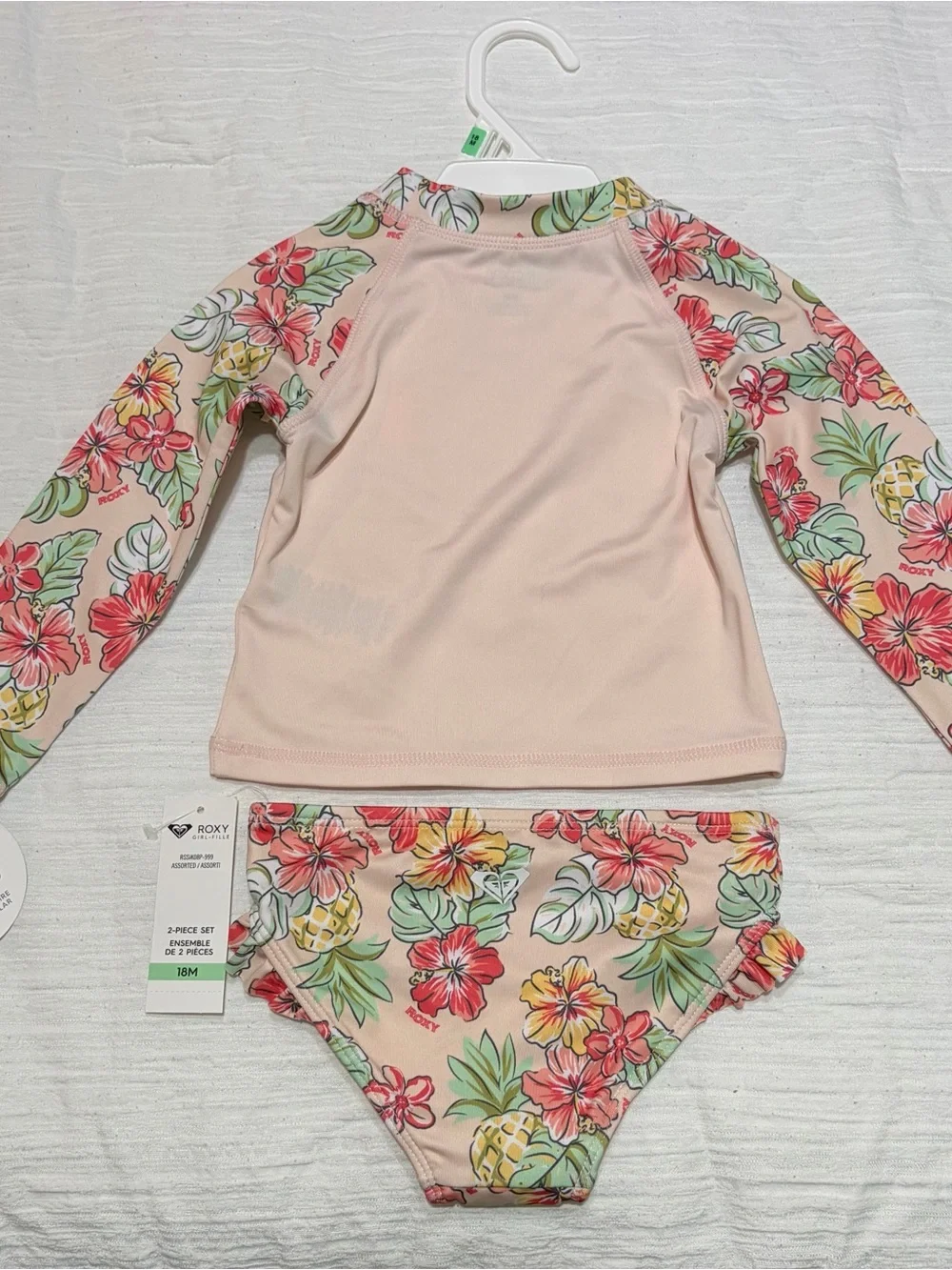 Roxy Girls' Pink Floral Long-Sleeve Rashguard Two-Piece Set